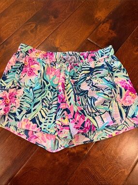Lilly Pulitzer Tropical Leaf & Floral Athletic Shorts - Pink, Teal, Navy